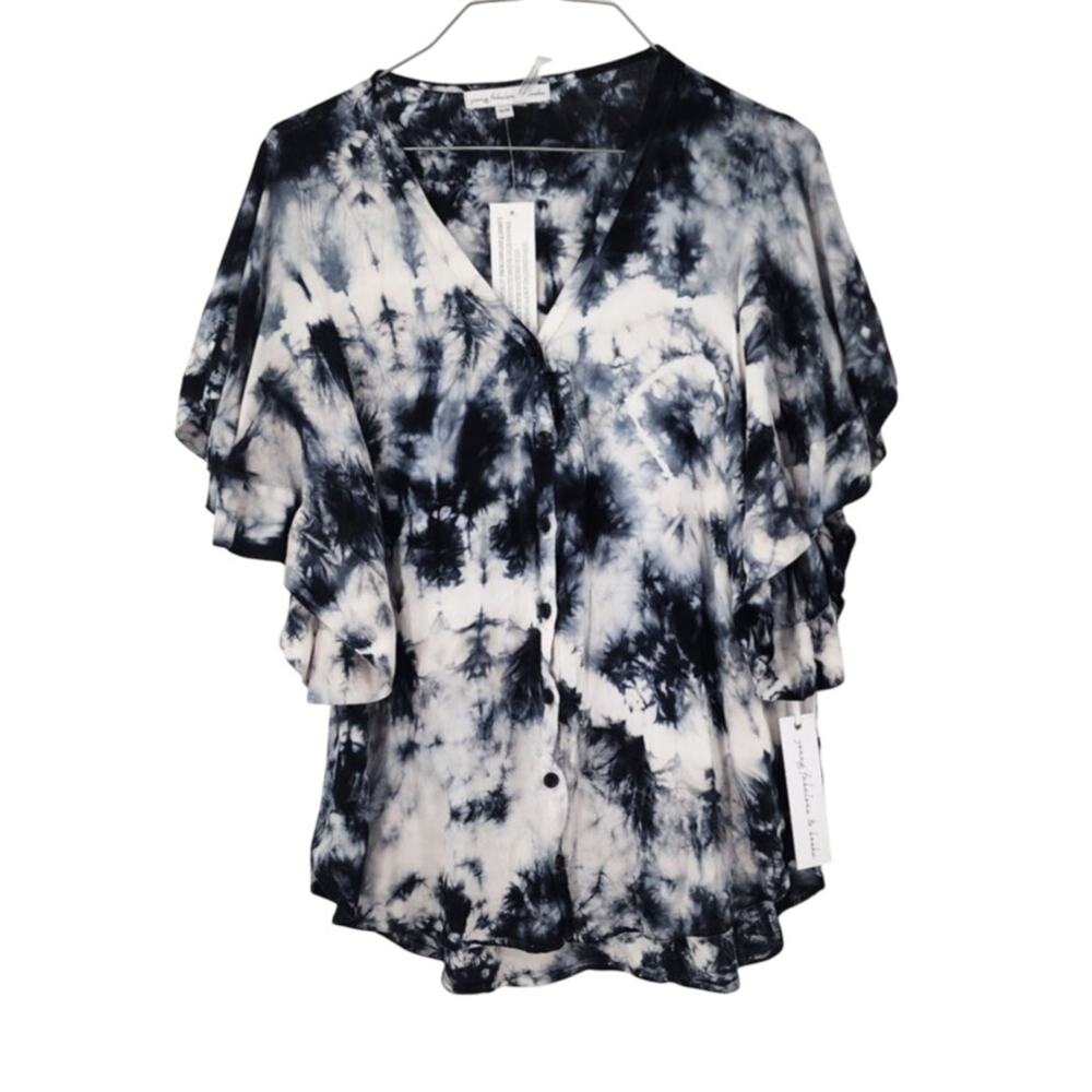 NWT YOUNG FABULOUS AND BROKE Tie Dye Flutter Sleeve Top Womens XS Extra Small